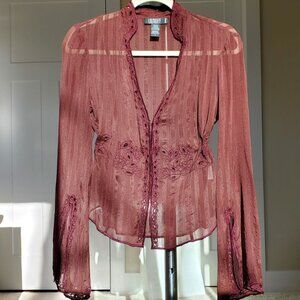 Laundry By Shelli Segal Silk Dark Cherry Blouse with Embroidery, Size M